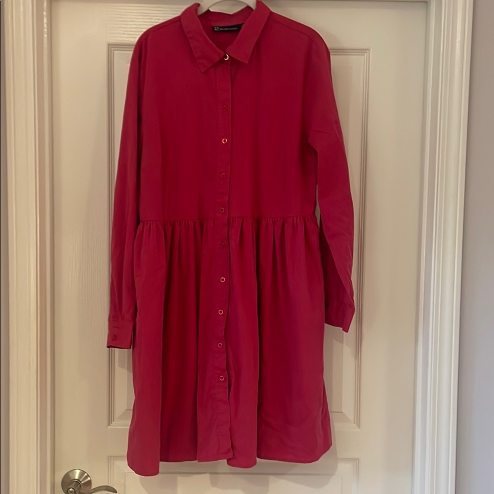 New York‎ & Company Pink Long Sleeve Smocked Dress